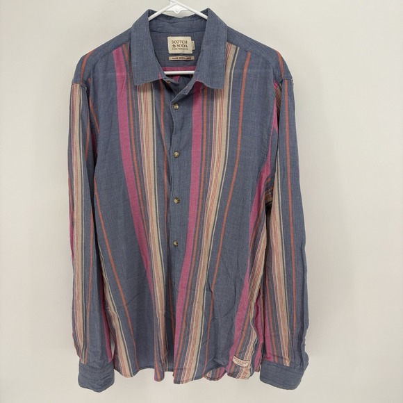 Scotch & Soda Other - Scotch And Soda Men's Multi Colored Striped XL Organic Cotton Button Up Shirt